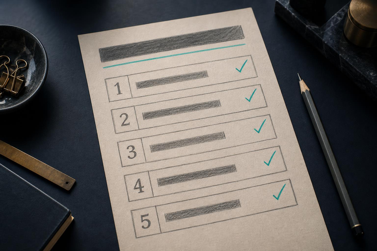 Stacked PRD section cards on a dark navy background representing a structured product requirements document